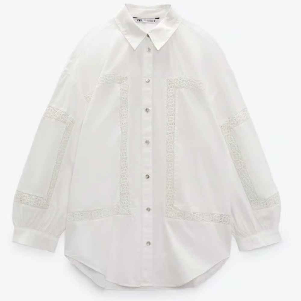 Zara poplin lace-detail button down shirt - Picture 3 of 7